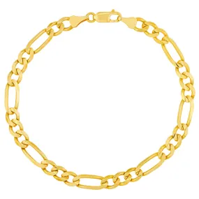 Solid 14K Gold 5.8mm Concave Figaro Chain Bracelet with Lobster Lock, 8.5"