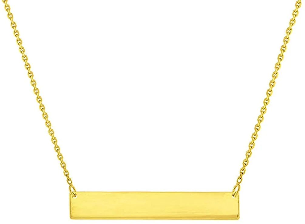 Solid 14k Yellow Gold Engravable Personalized Bar Necklace with Spring Ring Clasp