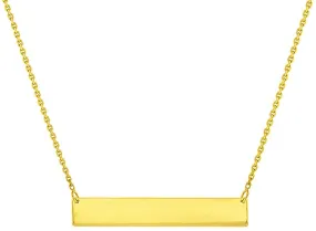 Solid 14k Yellow Gold Engravable Personalized Bar Necklace with Spring Ring Clasp