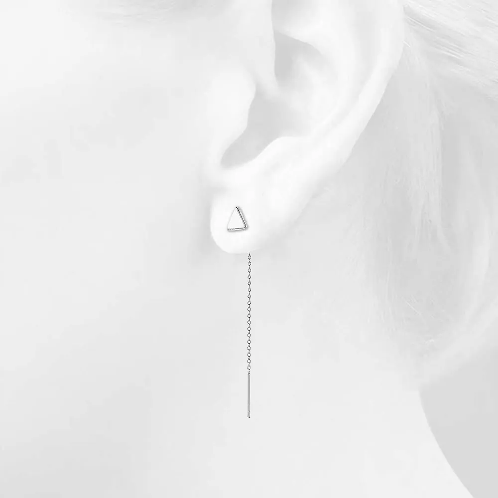 Solid 925 Sterling Silver Triangle Threader Earrings