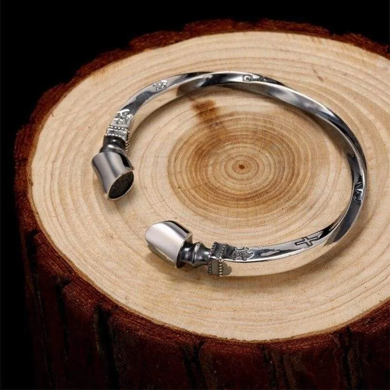 Solid 925 Sterling Silver Viking Bracelet Men Vintage Rock Silver Cuff Bangle Open Bracelets Biker Men's Jewelry