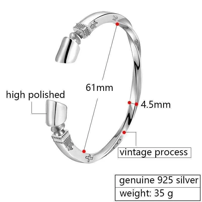 Solid 925 Sterling Silver Viking Bracelet Men Vintage Rock Silver Cuff Bangle Open Bracelets Biker Men's Jewelry