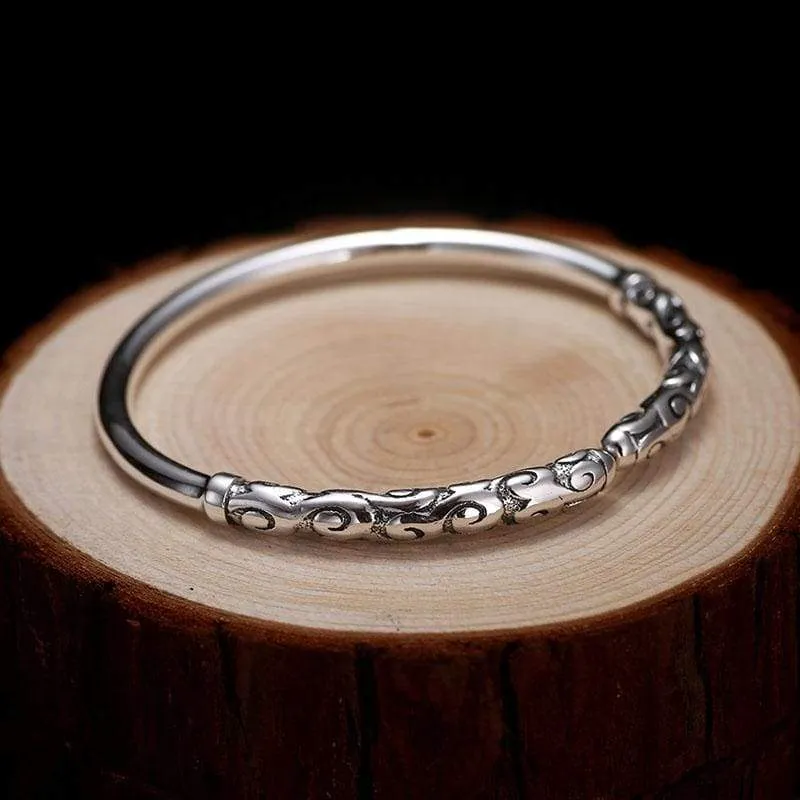 Solid Thai Silver Vintage Bracelet for Men Chinese Movie Monkey King Relief Gold Cudgel Men 999 Sterling Silver Jewelry