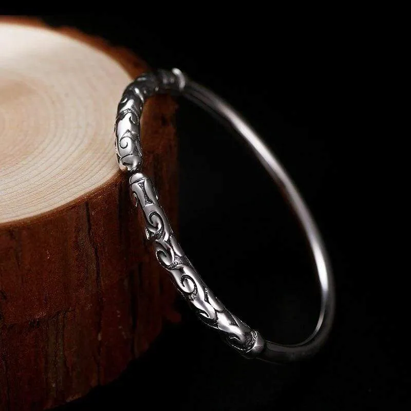 Solid Thai Silver Vintage Bracelet for Men Chinese Movie Monkey King Relief Gold Cudgel Men 999 Sterling Silver Jewelry