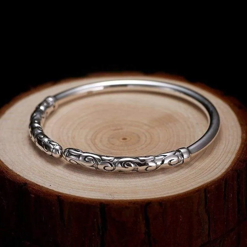 Solid Thai Silver Vintage Bracelet for Men Chinese Movie Monkey King Relief Gold Cudgel Men 999 Sterling Silver Jewelry