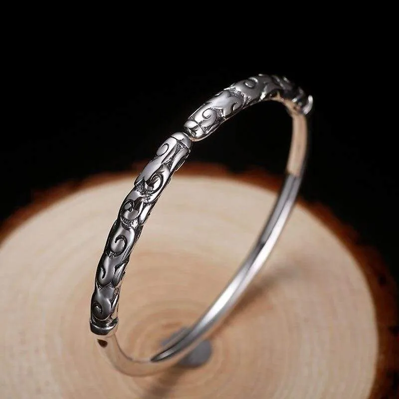 Solid Thai Silver Vintage Bracelet for Men Chinese Movie Monkey King Relief Gold Cudgel Men 999 Sterling Silver Jewelry