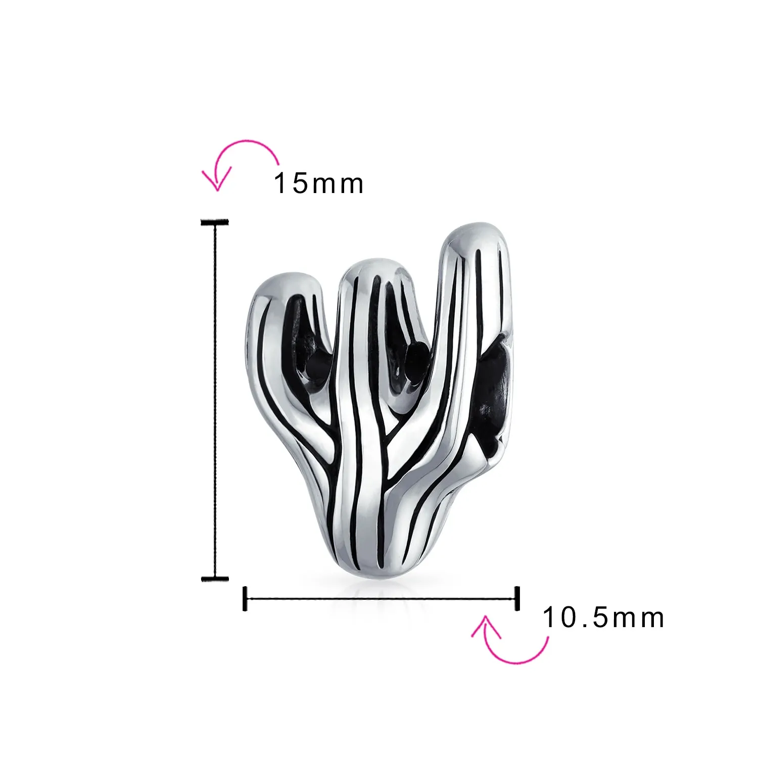 Southwestern Sonoran Desert Cactus Charm Bead in Oxidized Sterling Silver