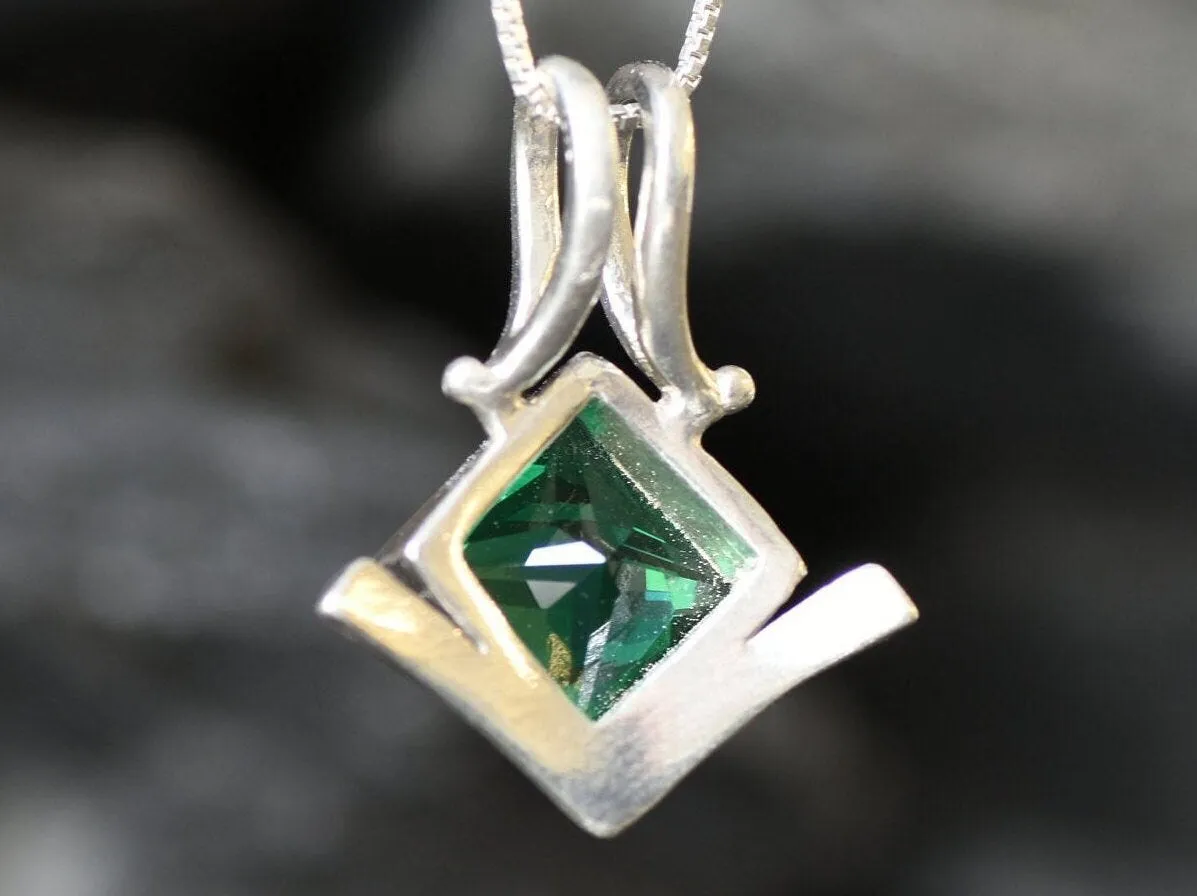 Square Emerald Pendant - Green Square Necklace -  Vintage Square Necklace