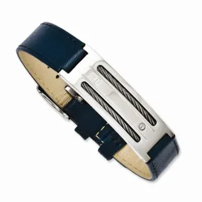 Stainless Steel Blue Leather with Wire Adjustable Buckle Bracelet