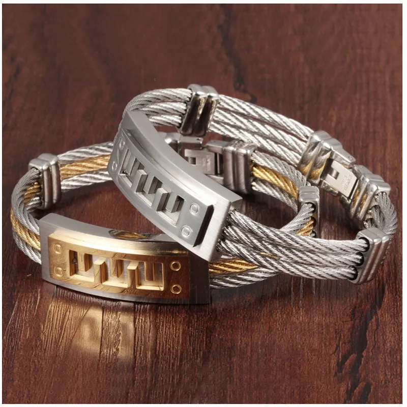 Stainless Steel Jewelry Luxury Bracelets For Men Fashion Gold Silver Color Men's Bangle Bracelet Birthday Gift