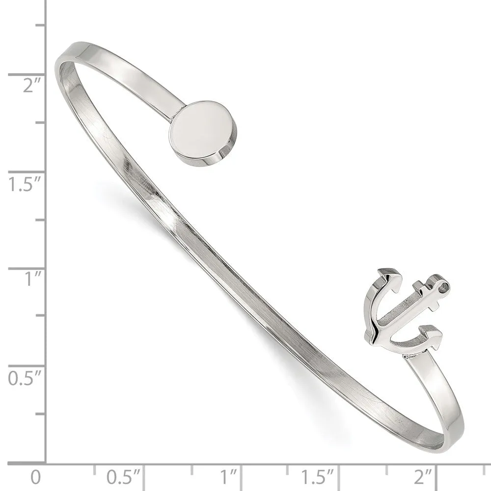 Stainless Steel Polished Anchor Adjustable Cuff Bangle