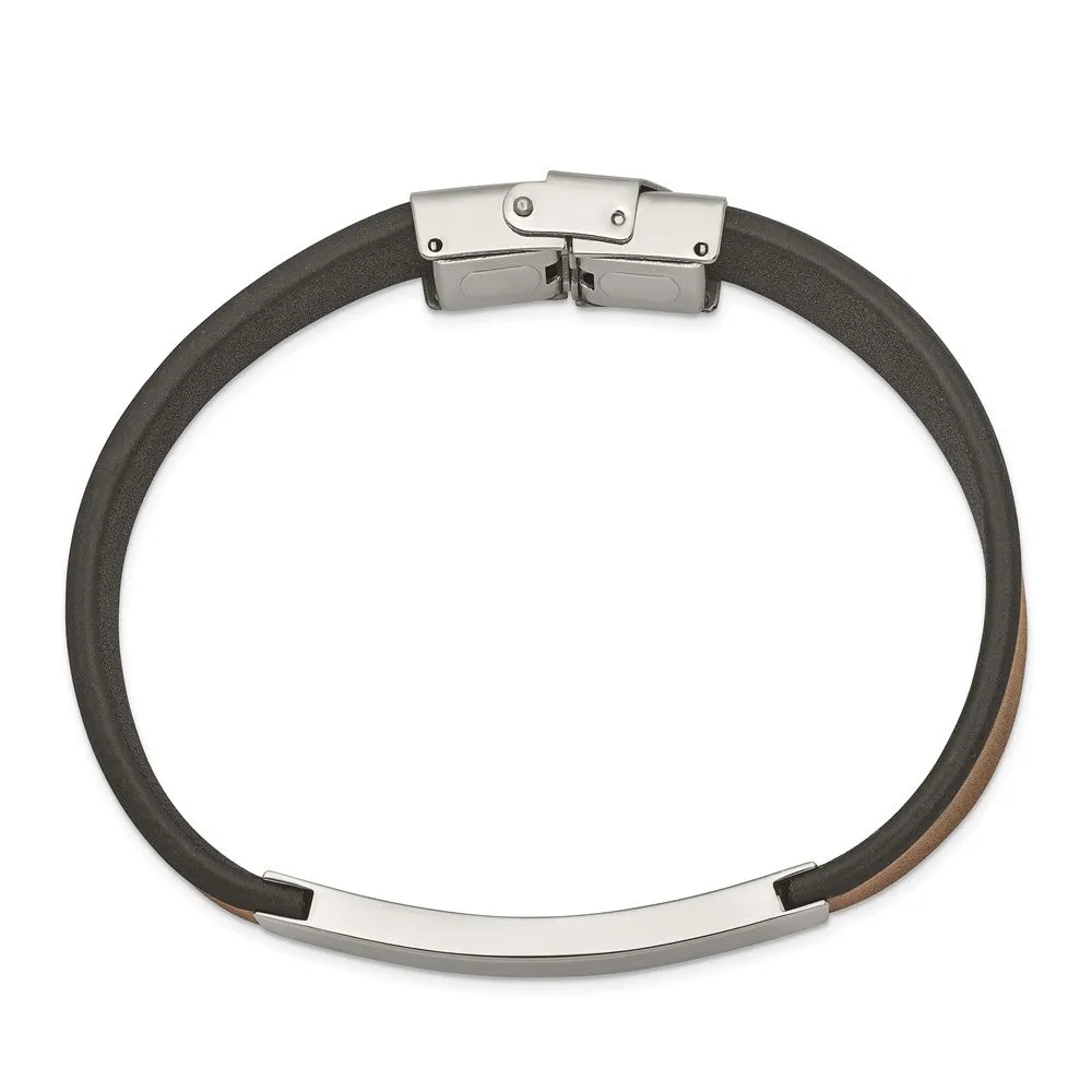 Stainless Steel Polished Brown/Black Leather 8.25in ID Bracelet