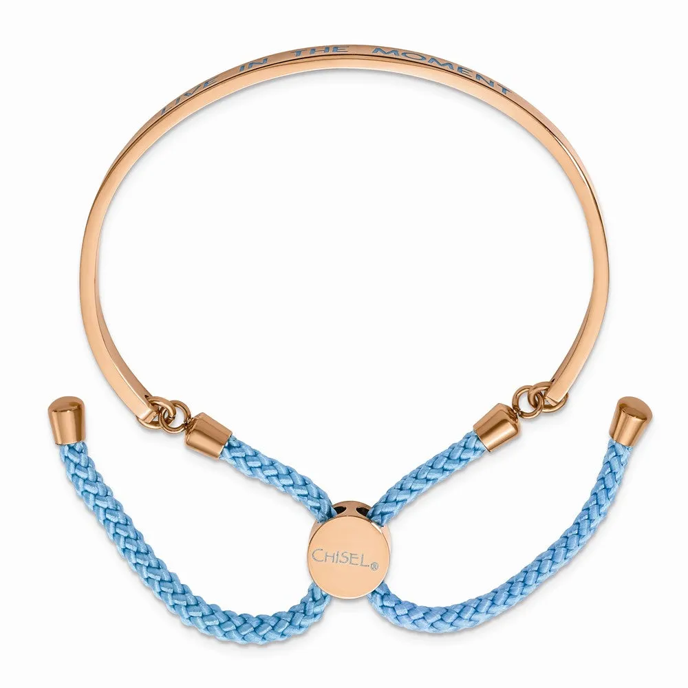 Stainless Steel Polished Rose IP Blue Enamel & Nylon MOMENT Adj Bangle