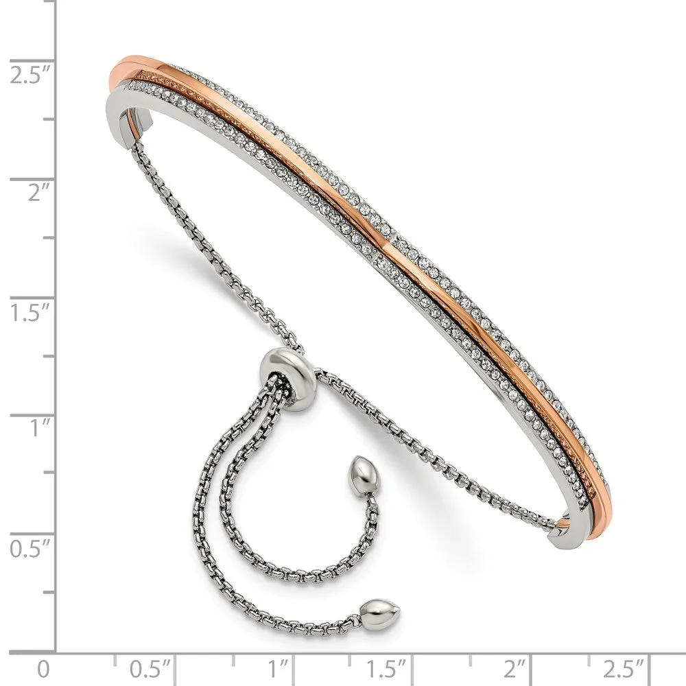 Stainless Steel Polished Rose IP with Swarovski Heart Adjustable Bracelet