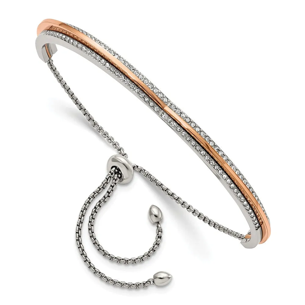 Stainless Steel Polished Rose IP with Swarovski Heart Adjustable Bracelet