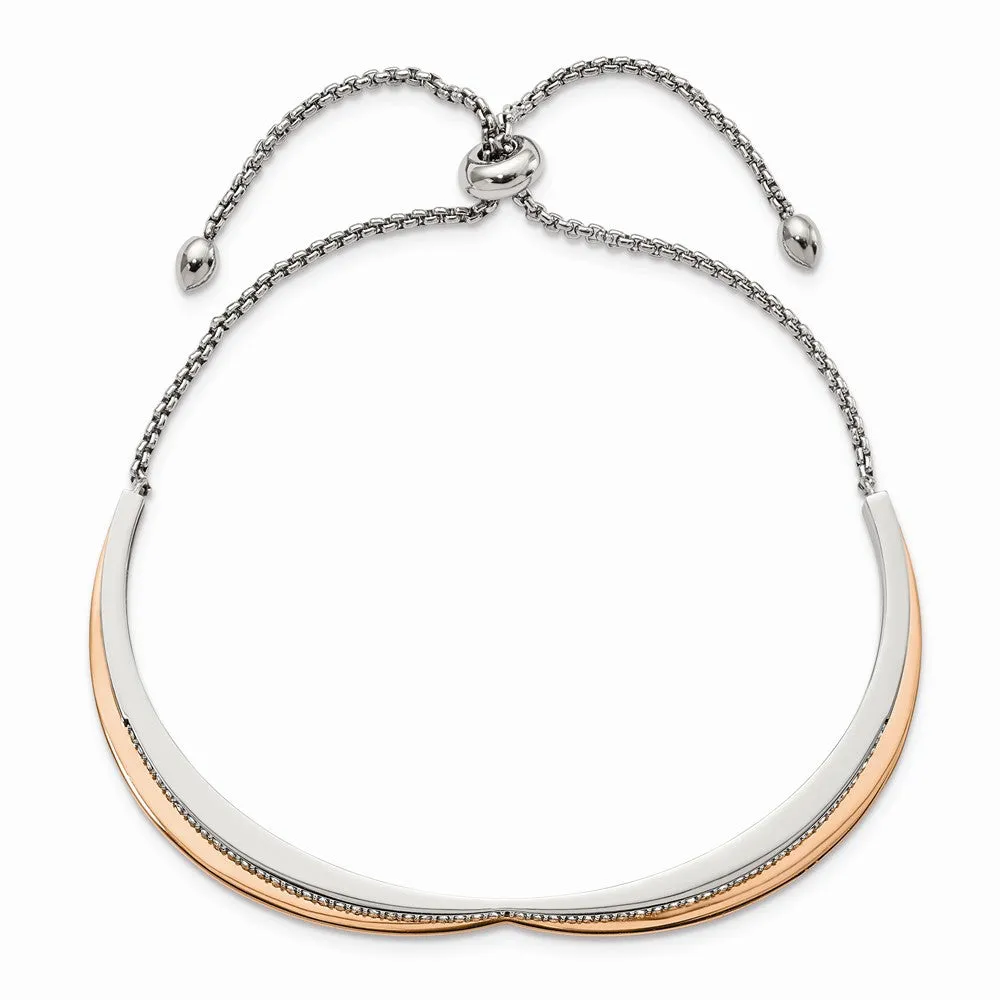 Stainless Steel Polished Rose IP with Swarovski Heart Adjustable Bracelet
