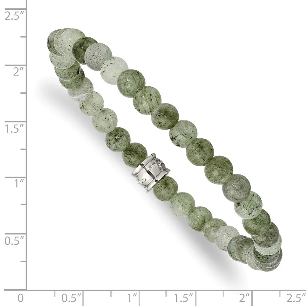 Stainless Steel Polished Sprectrolite Beaded Stretch Bracelet