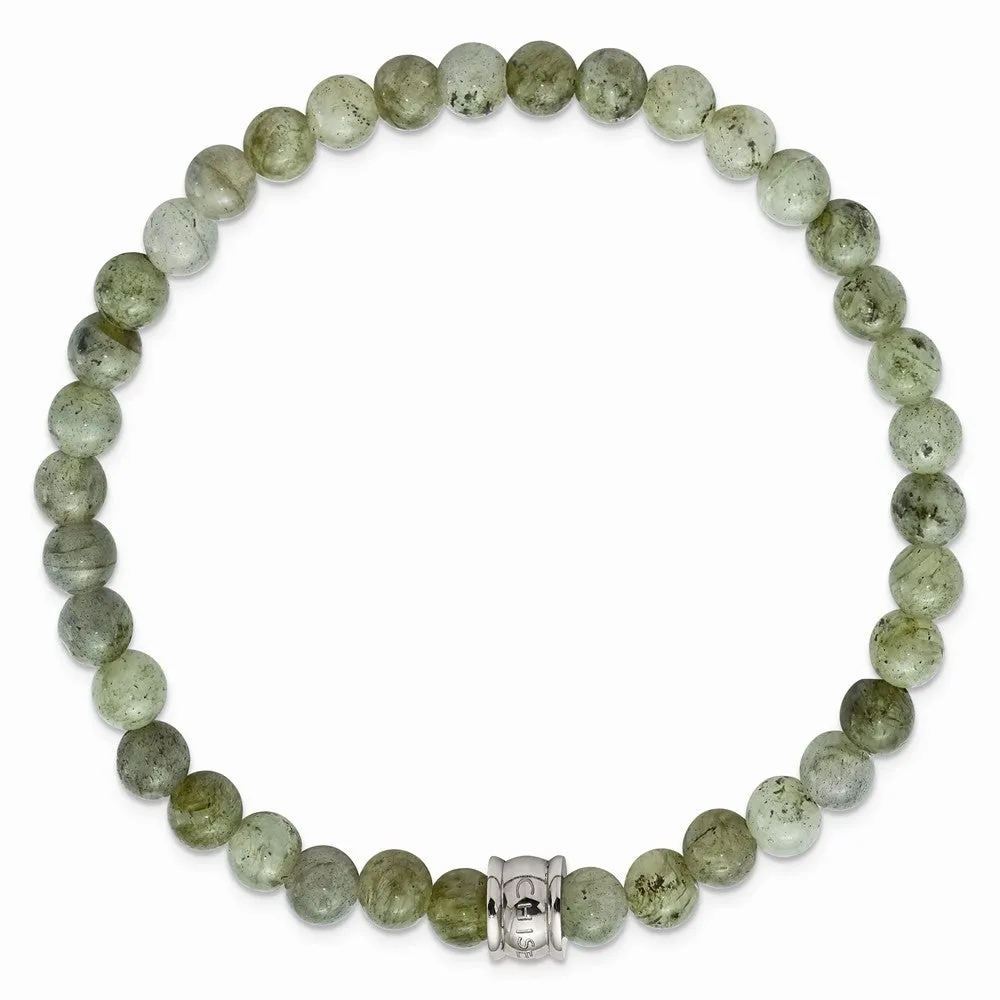 Stainless Steel Polished Sprectrolite Beaded Stretch Bracelet