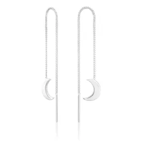 Sterling Silver Crescent Moon Threader Drop Earrings