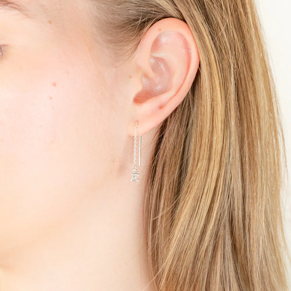 Sterling Silver Initial E Threader Drop Earrings