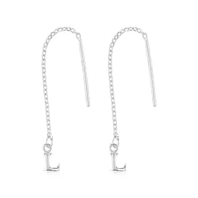 Sterling Silver Initial L Threader Drop Earrings