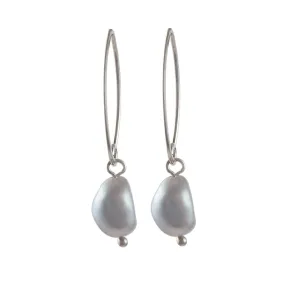 Sterling Silver Threader Hook Earrings - Grey Pearl
