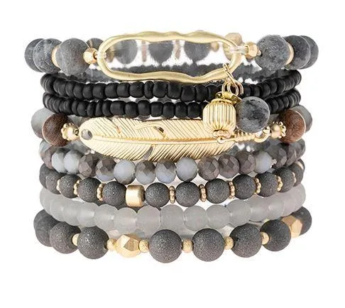 Stretch Beaded Feather Charm Bracelet