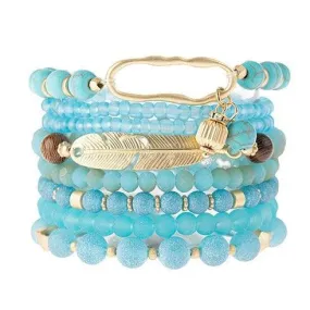 Stretch Beaded Feather Charm Bracelet