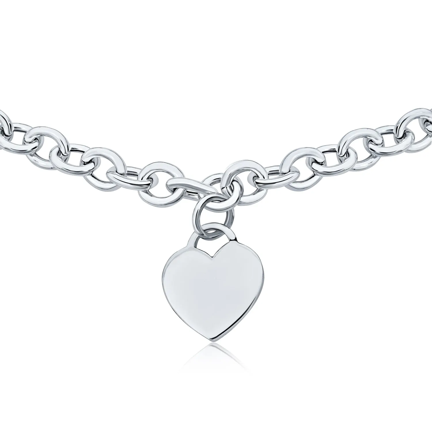 Substantial Heart Tag Pendant Necklace Sterling Silver 16" for Teens Made in Italy