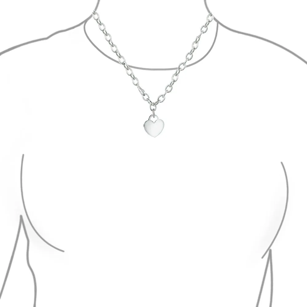 Substantial Heart Tag Pendant Necklace Sterling Silver 16" for Teens Made in Italy