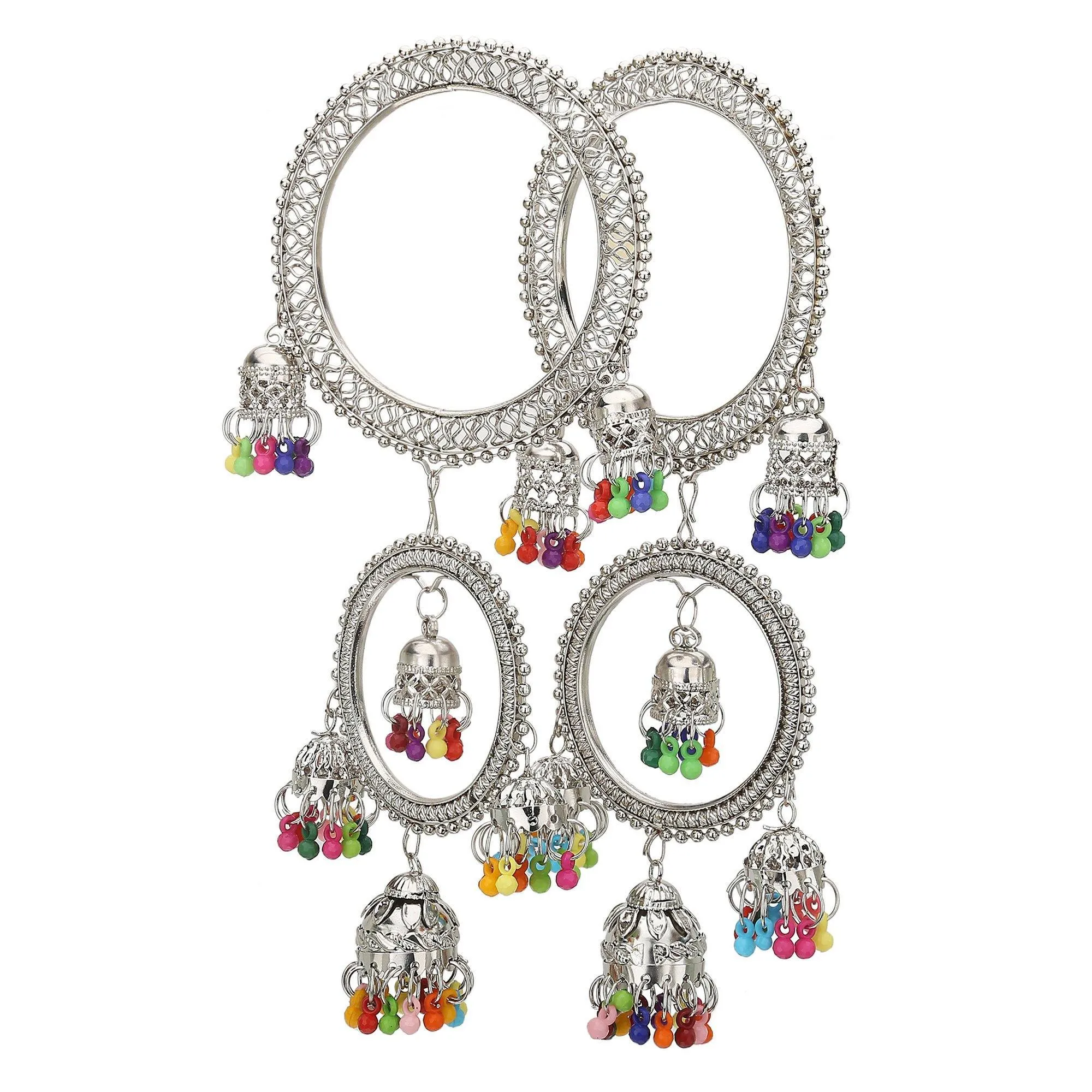 Sukriti Designer Stylish Ethnic Jhumki Tassel Latkan Oxidized Bangles for Girls & Women - Set of 2
