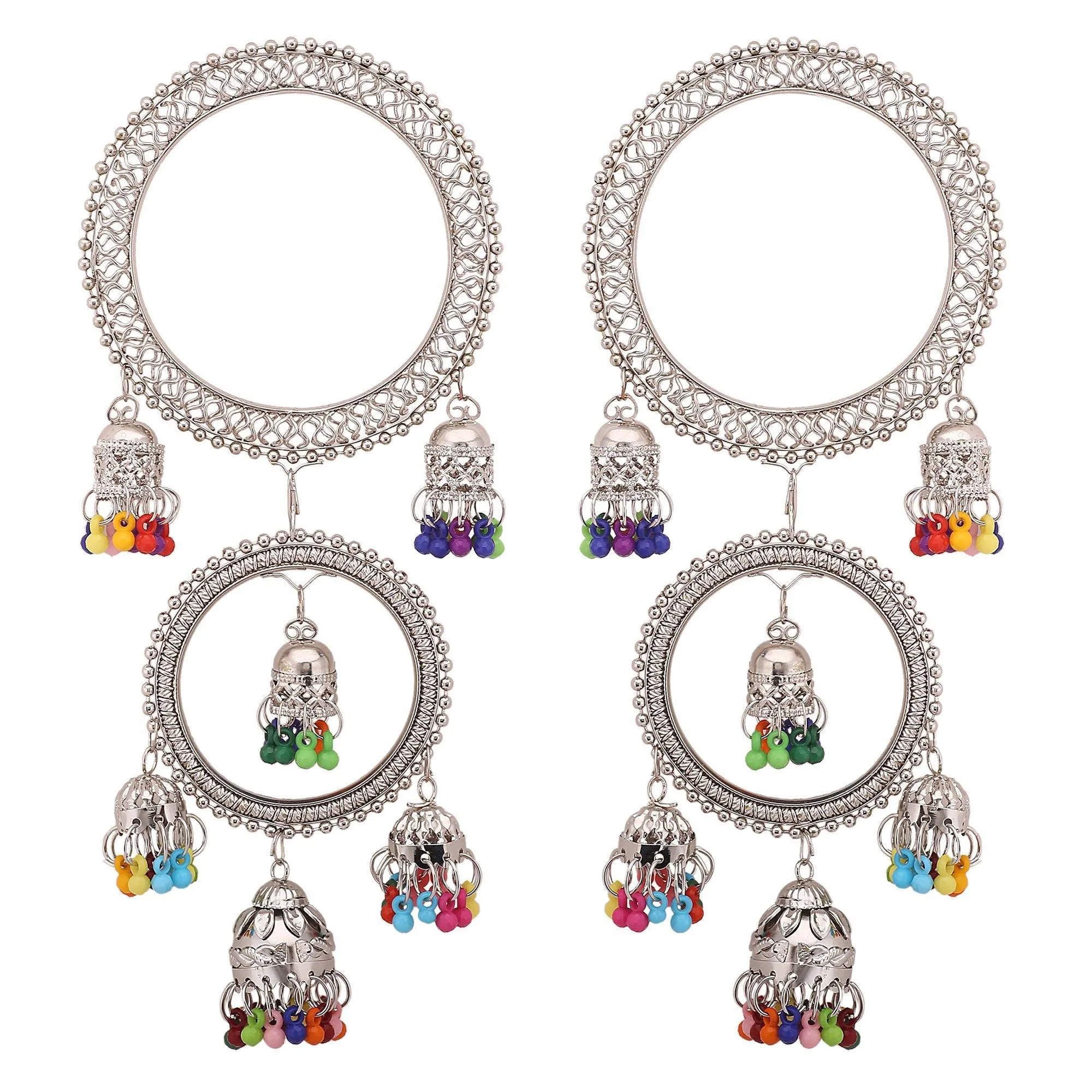 Sukriti Designer Stylish Ethnic Jhumki Tassel Latkan Oxidized Bangles for Girls & Women - Set of 2