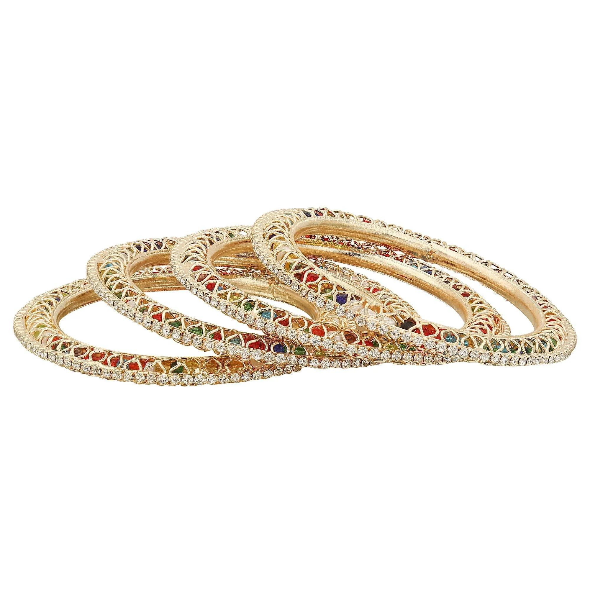 Sukriti Indian Beautiful Gold Plated Royal MultiWhite Bangadi Bangles for Women & Girls - Set of 4