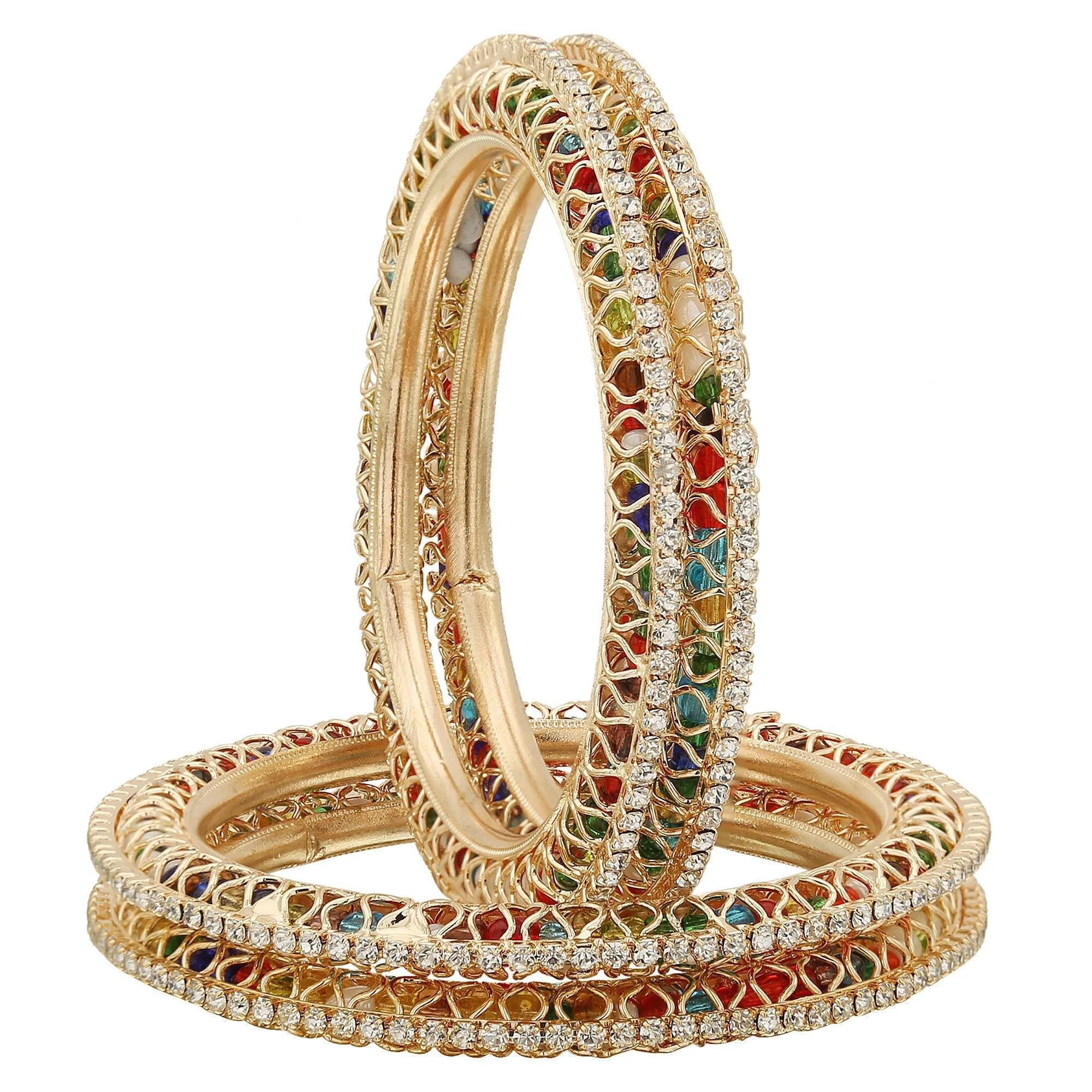 Sukriti Indian Beautiful Gold Plated Royal MultiWhite Bangadi Bangles for Women & Girls - Set of 4