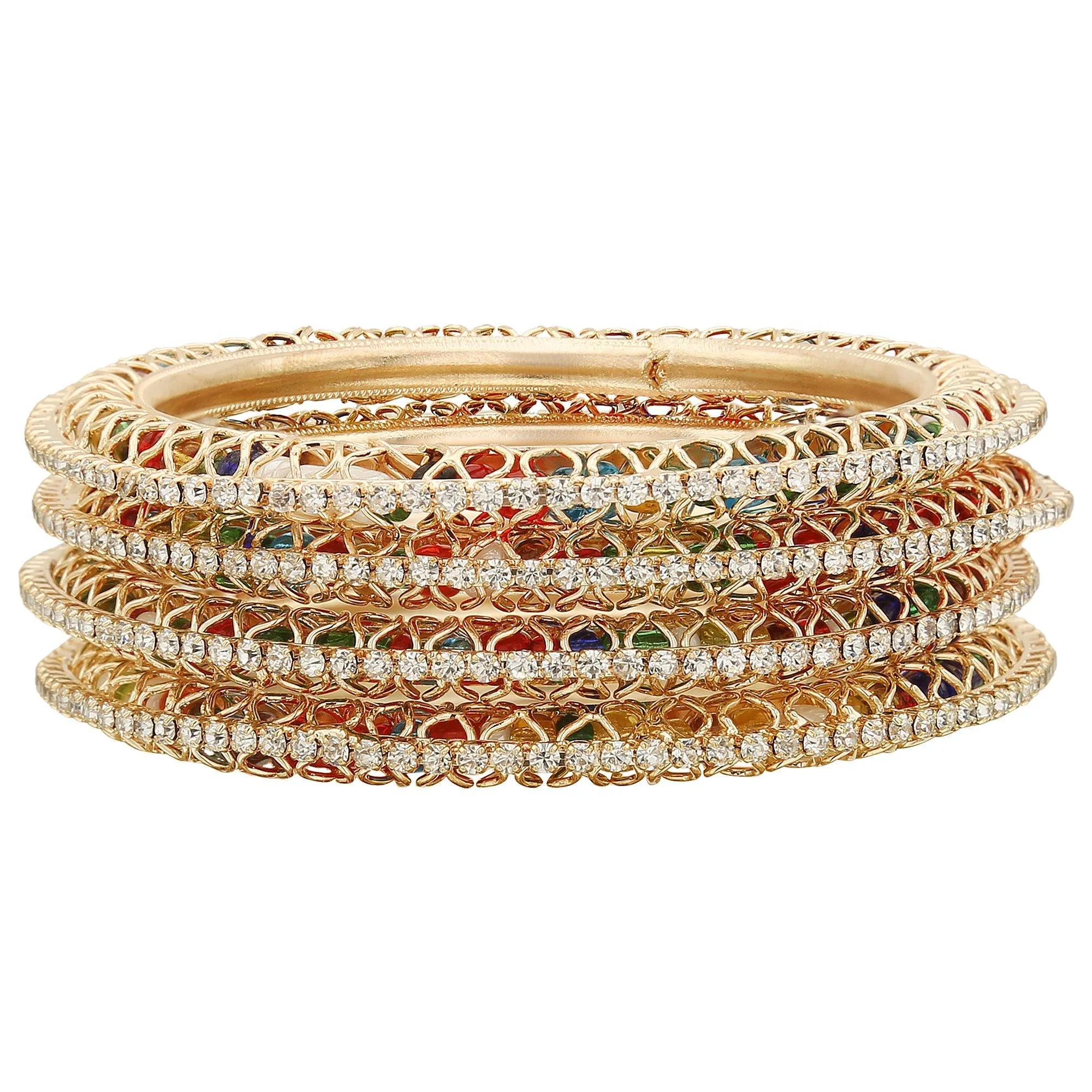 Sukriti Indian Beautiful Gold Plated Royal MultiWhite Bangadi Bangles for Women & Girls - Set of 4