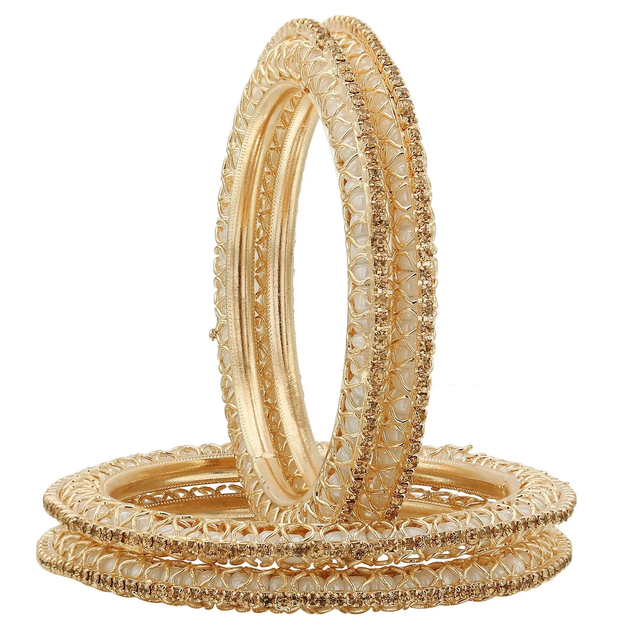 Sukriti Indian Beautiful Gold Plated Royal White Bangadi Bangles for Women & Girls - Set of 4