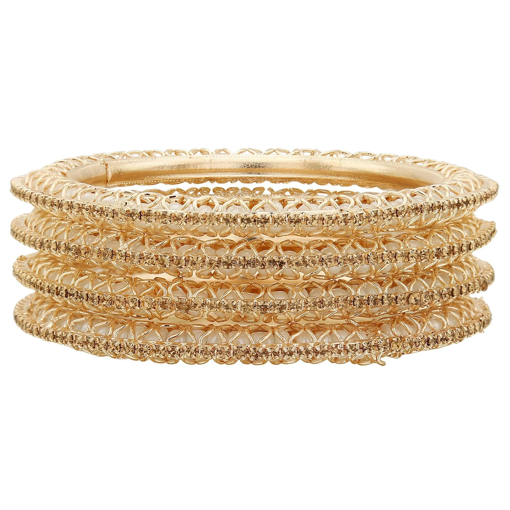 Sukriti Indian Beautiful Gold Plated Royal White Bangadi Bangles for Women & Girls - Set of 4