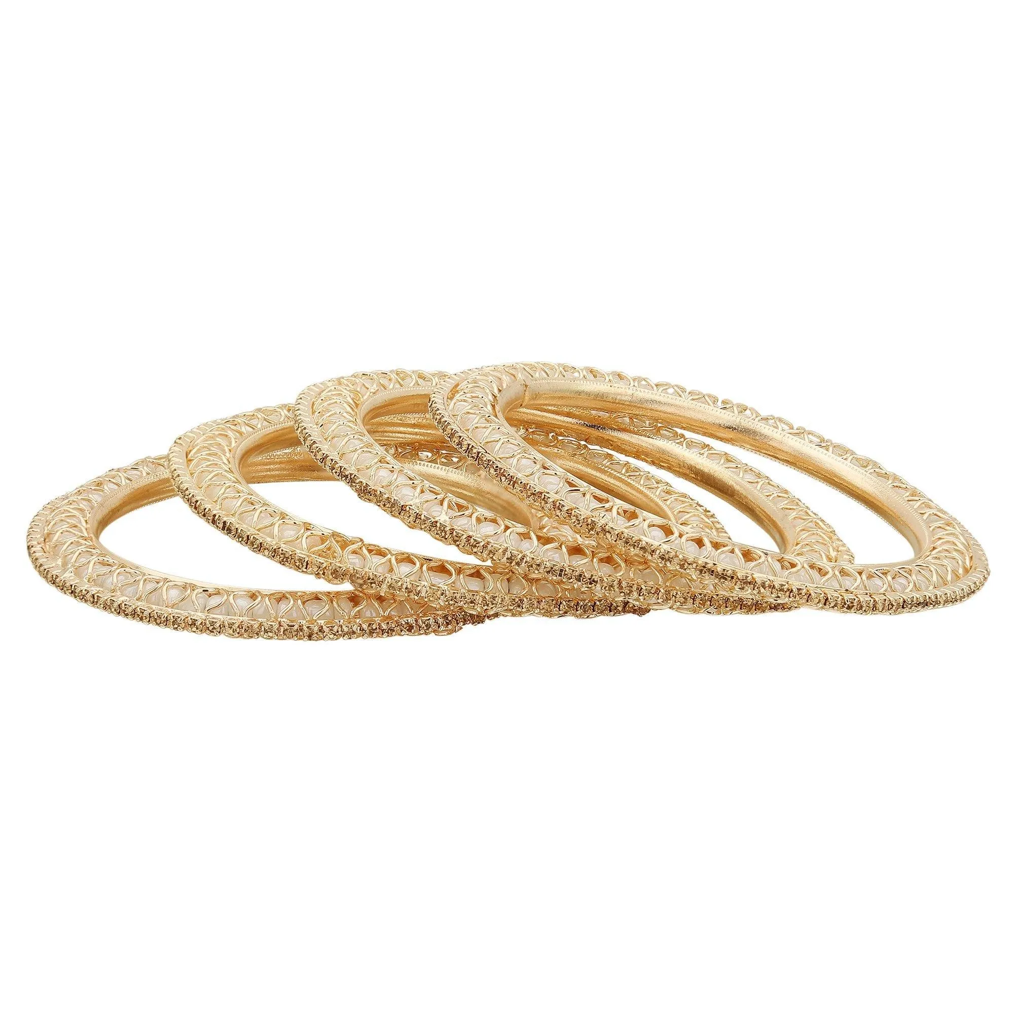 Sukriti Indian Beautiful Gold Plated Royal White Bangadi Bangles for Women & Girls - Set of 4