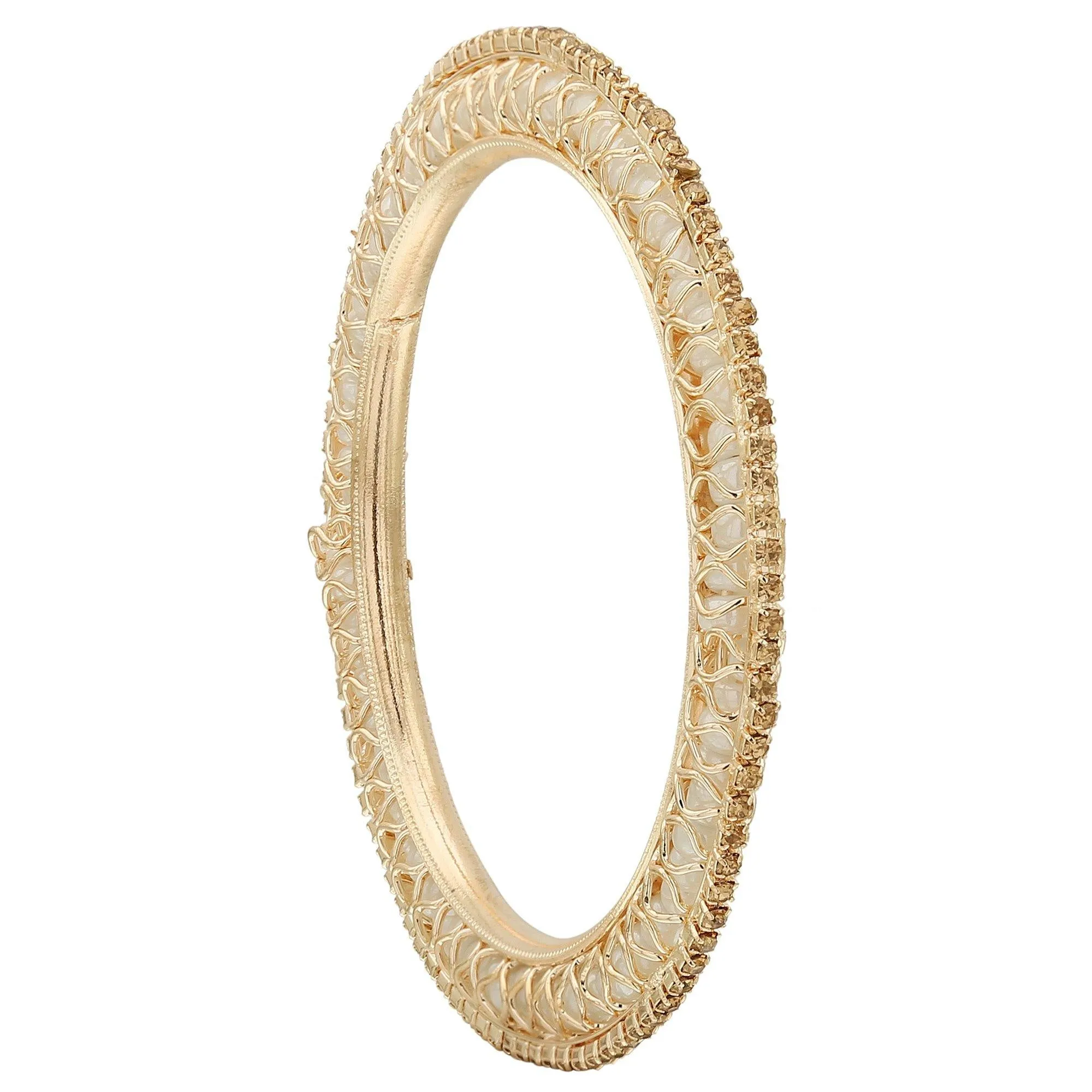 Sukriti Indian Beautiful Gold Plated Royal White Bangadi Bangles for Women & Girls - Set of 4