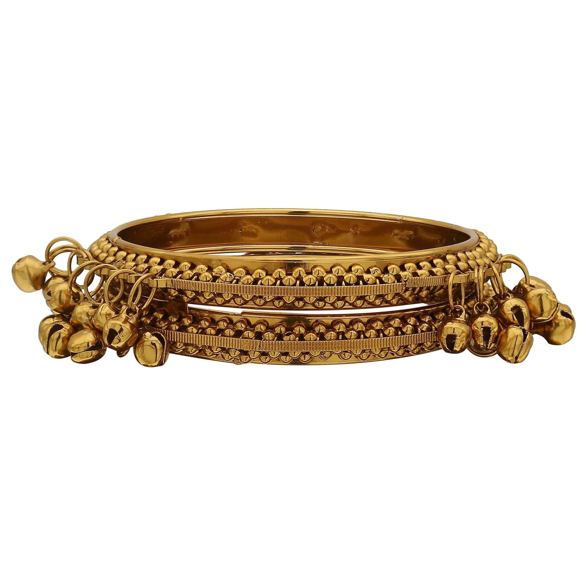 Sukriti Indian Designer Ghungroo Studded Gold Bracelet Bangles for Women & Girls - set of 2