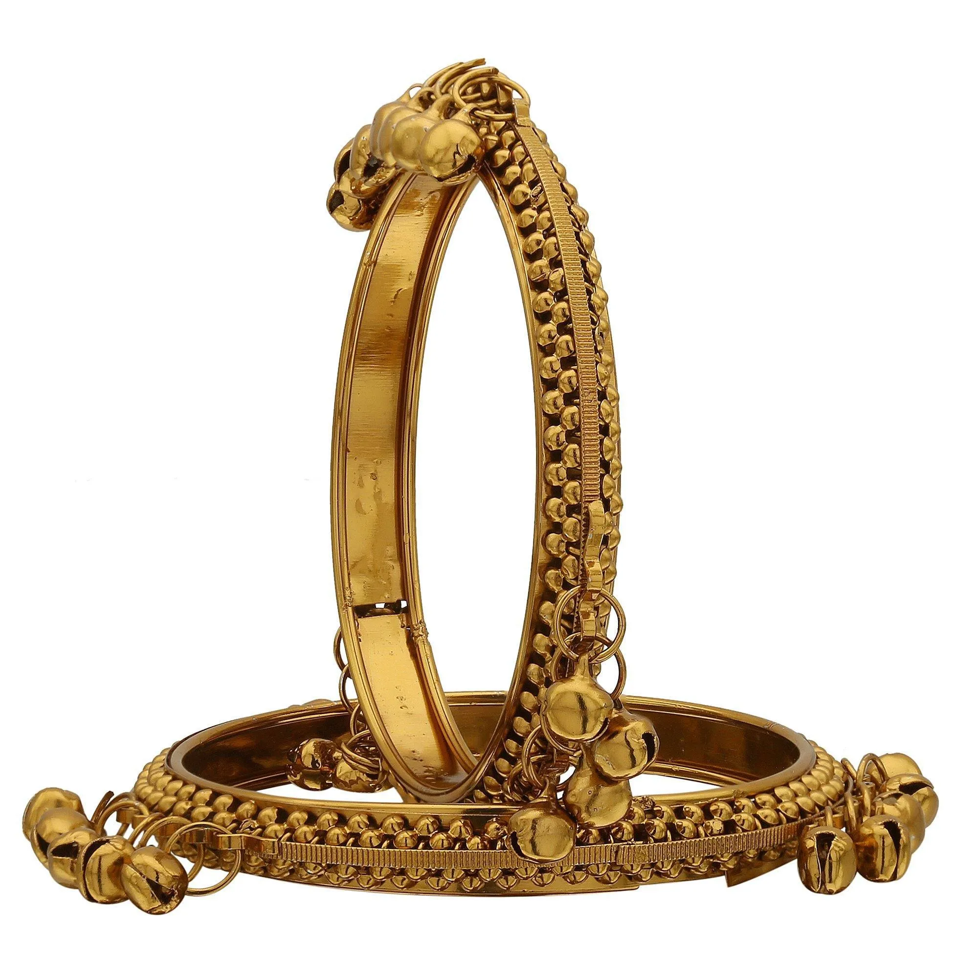 Sukriti Indian Designer Ghungroo Studded Gold Bracelet Bangles for Women & Girls - set of 2