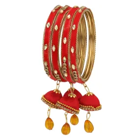 Sukriti Indian Designer Silk Thread Tassel Latkan Velvet Red Bangle for Girls & Women – Set of 4