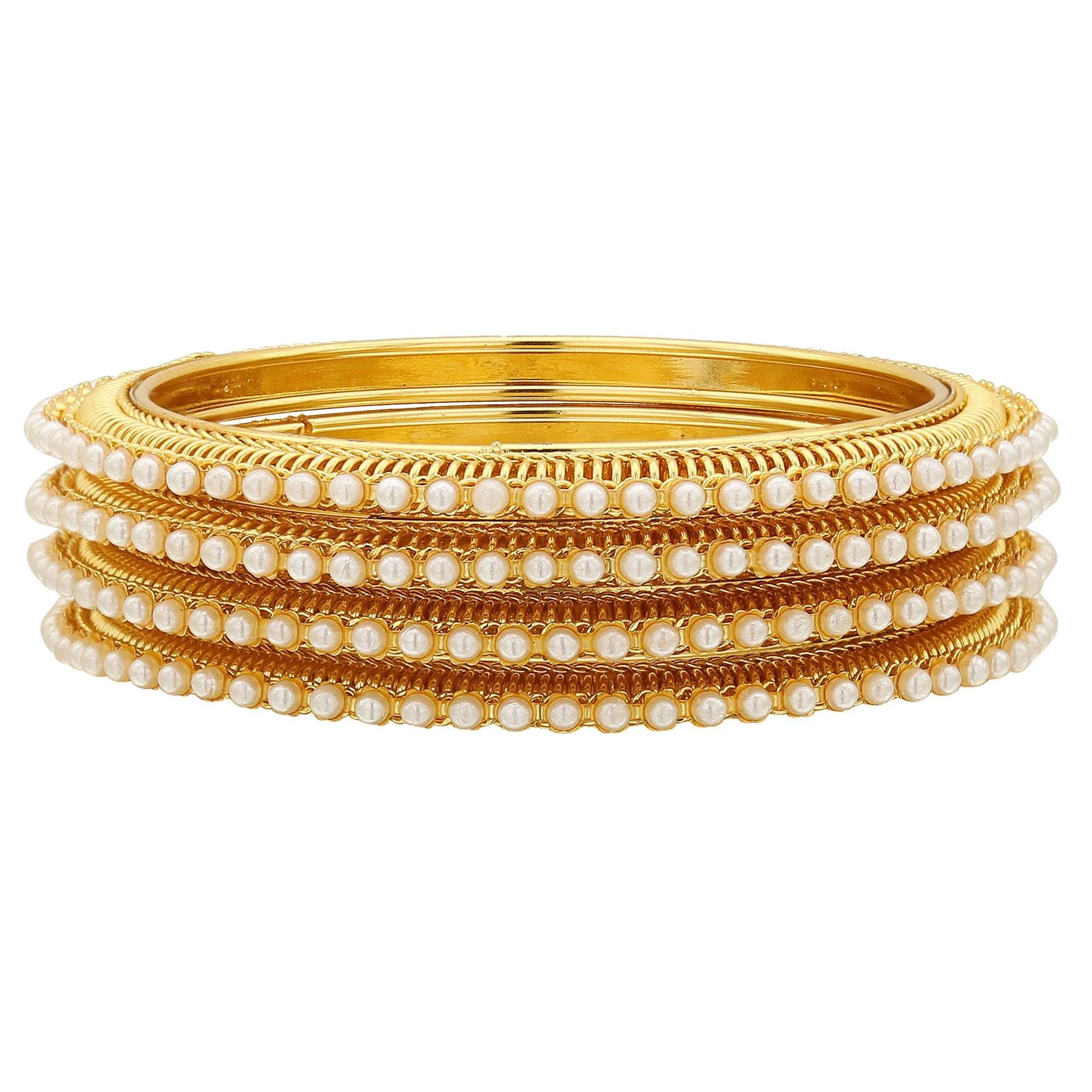 Sukriti Indian Handcrafted Gold tone Moti Bangles Party wear Jewelry for Women & Girls - Set of 4