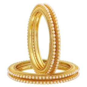 Sukriti Indian Handcrafted Gold tone Moti Bangles Party wear Jewelry for Women & Girls - Set of 4