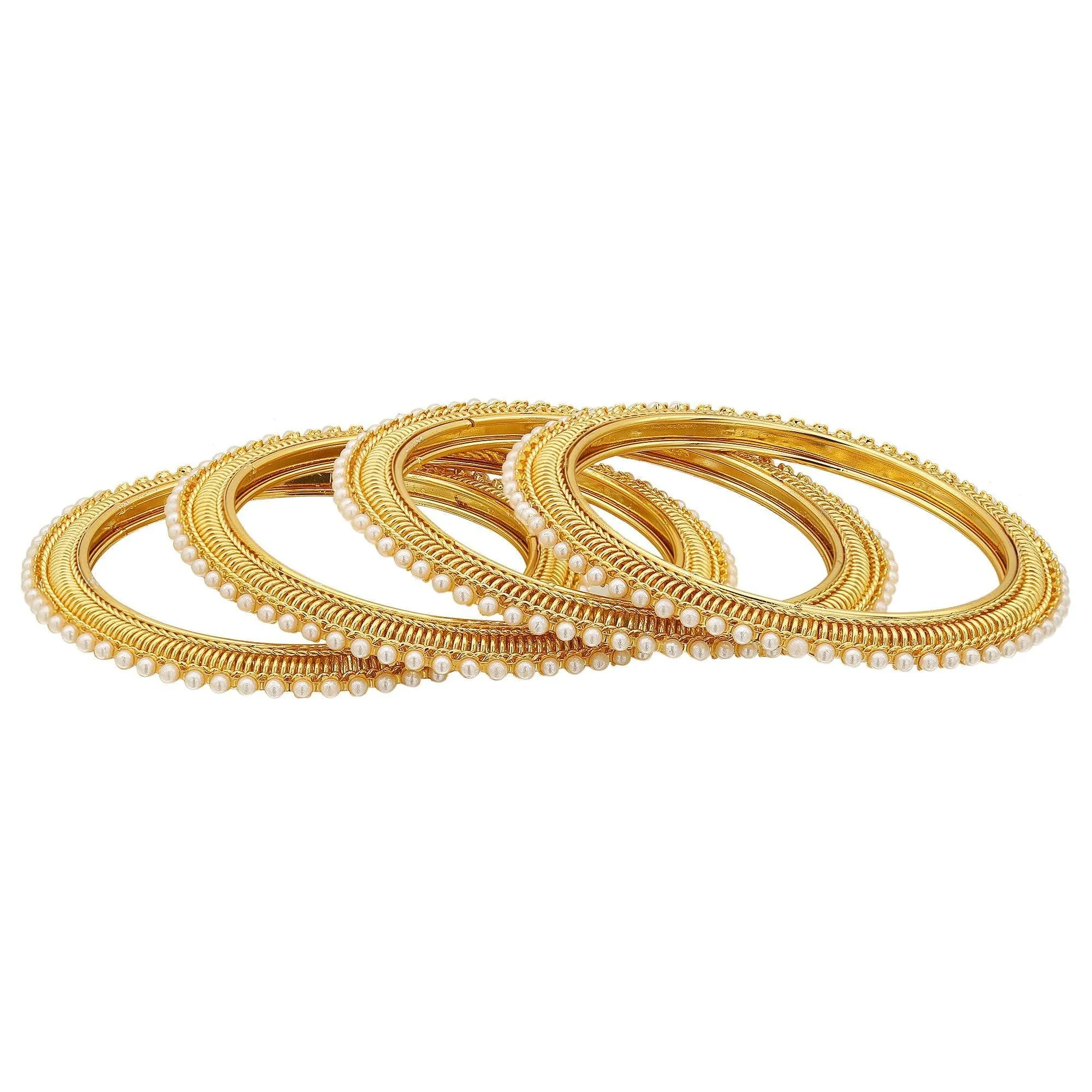 Sukriti Indian Handcrafted Gold tone Moti Bangles Party wear Jewelry for Women & Girls - Set of 4