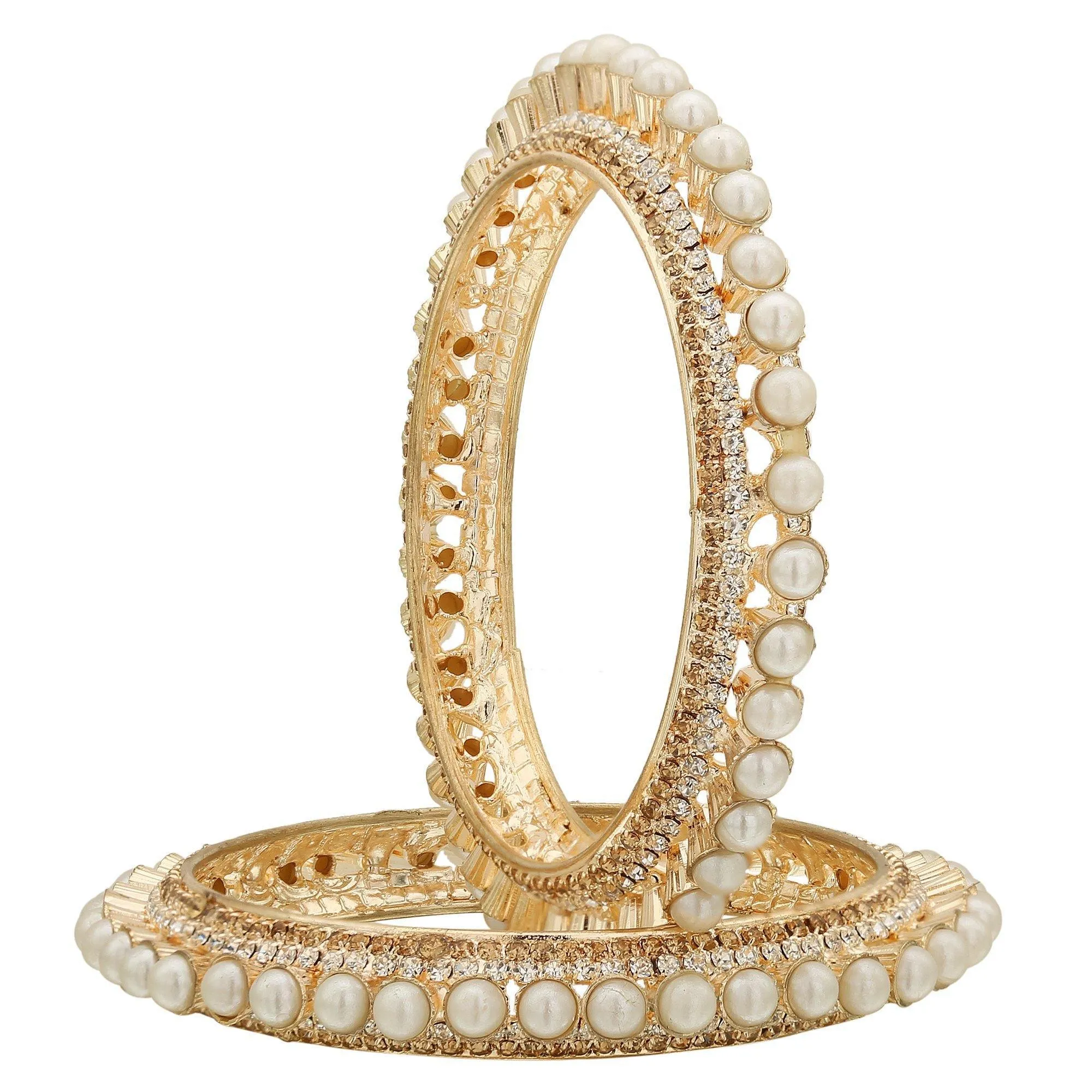 Sukriti Indian Traditional Bollywood Style Gold Plated Pearl Bangles for Girls & Women - Set of 2