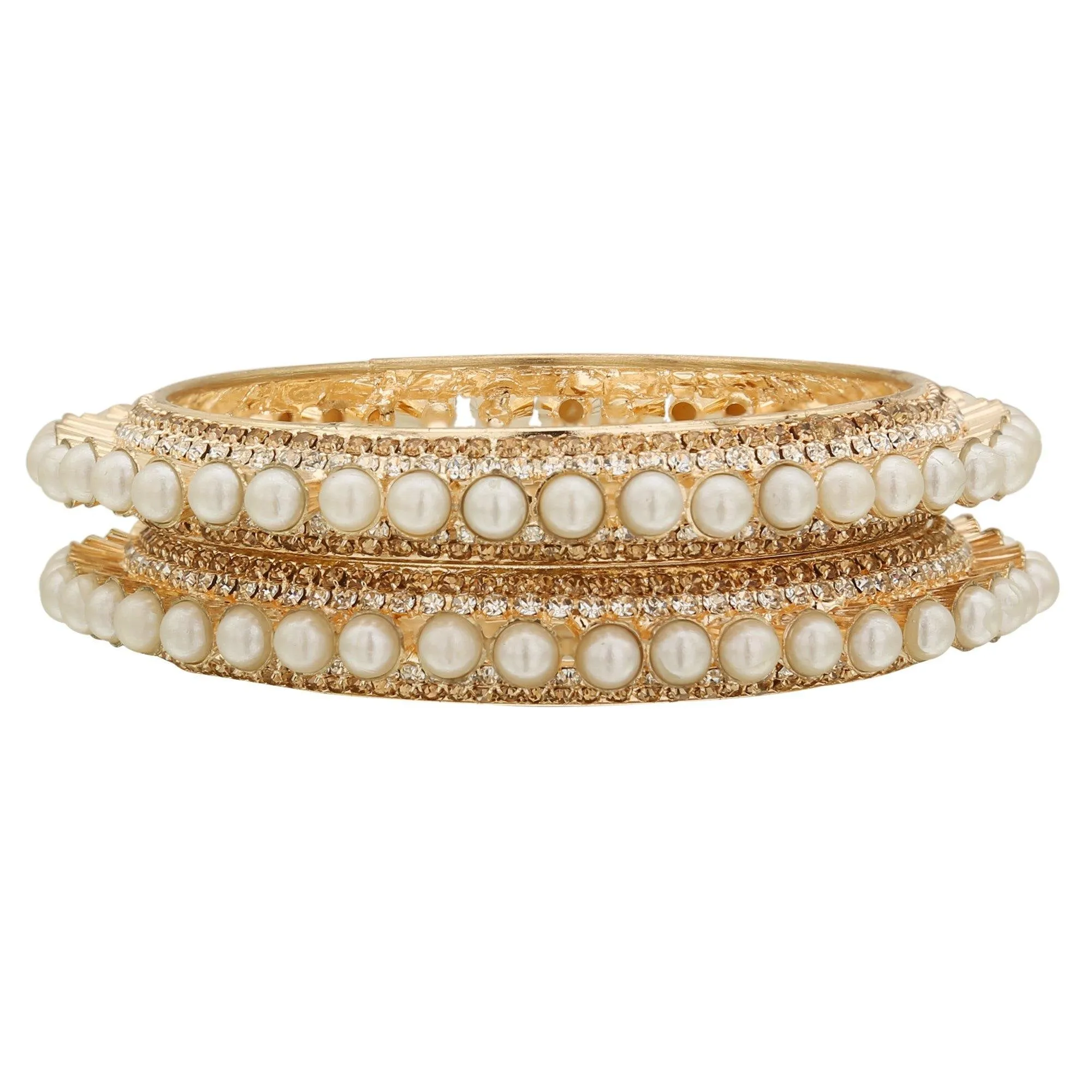 Sukriti Indian Traditional Bollywood Style Gold Plated Pearl Bangles for Girls & Women - Set of 2