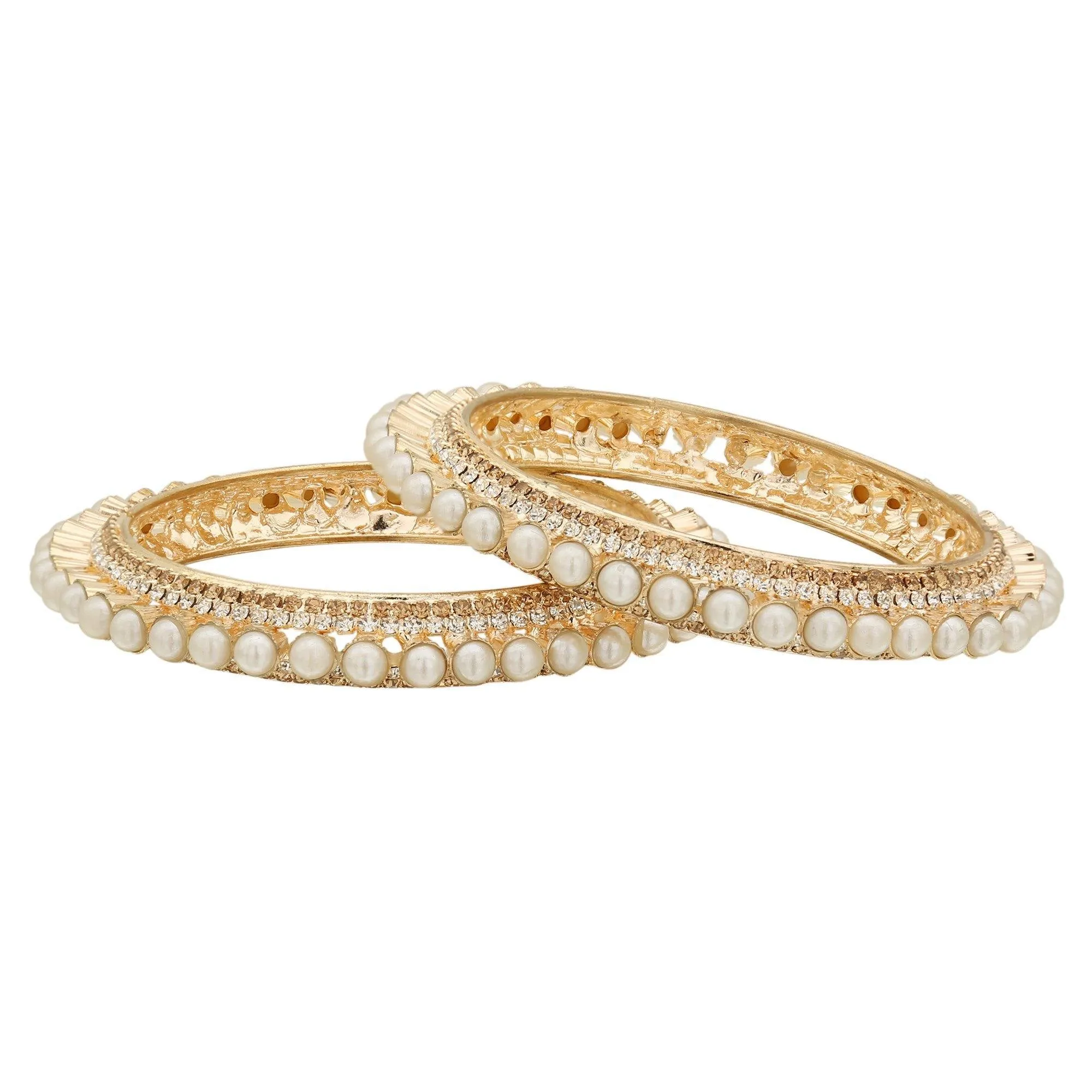 Sukriti Indian Traditional Bollywood Style Gold Plated Pearl Bangles for Girls & Women - Set of 2