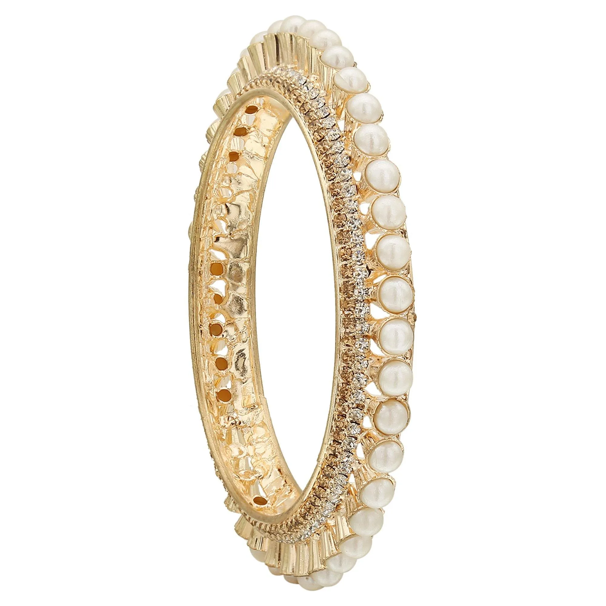 Sukriti Indian Traditional Bollywood Style Gold Plated Pearl Bangles for Girls & Women - Set of 2