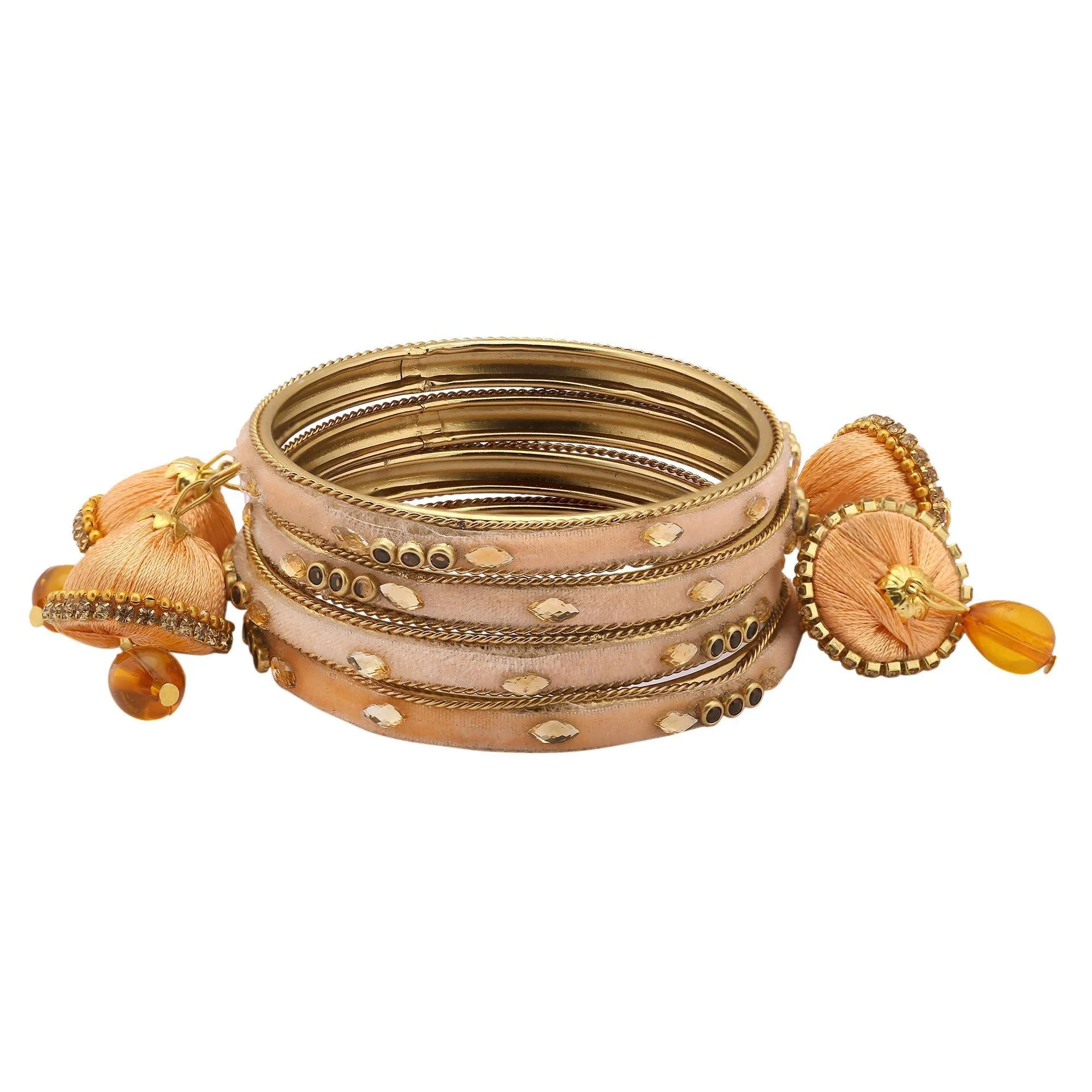 Sukriti Trendy Designer Silk Thread Tassel Latkan Velvet Peach Bangle for Girls & Women – Set of 4